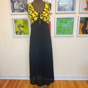 🐘 Vintage 70s Yellow & Black Elephant Novelty Print Statement Maxi Dress 🐘